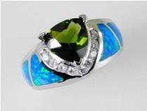 Lab opal inlay peridot .925 silver ring, size 7 (sr-1)