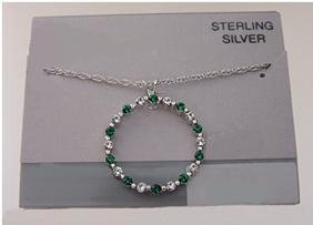 Simulated Emerald & Clear Crystal, Sterling Silver Necklace