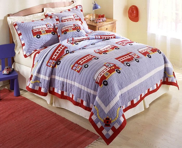 4PC Red Fire Engine Truck FULL / QUEEN Quilt Bedding QS0439TW