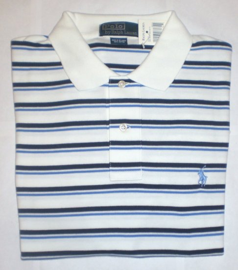 NEW RALPH LAUREN MENS CLASSIC FIT POLO SHIRT XXL 2XL NWT WHITE & BLUE FREE SHIP