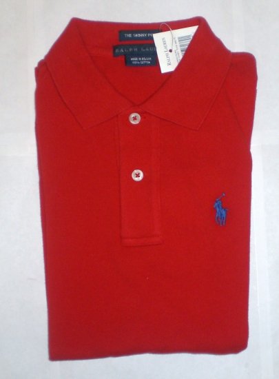 NEW RALPH LAUREN WOMENS SKINNY POLO SHIRT XS L/S NWT RED FREE SHIP