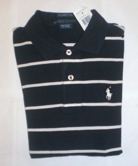 NEW RALPH LAUREN WOMENS SKINNY POLO SHIRT XS L/S NWT NAVY BLUE STRIPED FREE SHIP