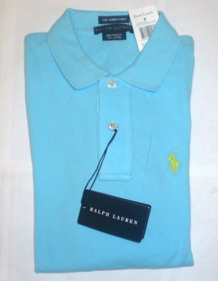 NEW RALPH LAUREN WOMENS SKINNY POLO SHIRT XS L/S NWT TURQUOISE FREE SHIP