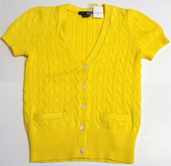 NEW RALPH LAUREN WOMENS CABLE KNIT CARDIGAN LARGE YELLOW