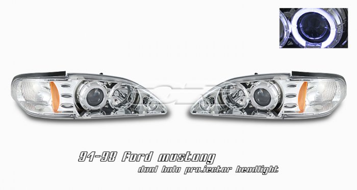 94-98 Ford Mustang, Projector Headlights, Chrome