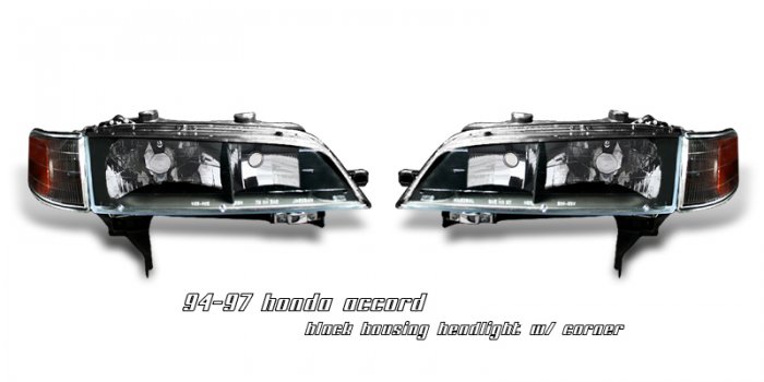 94-97 Honda Accord, Crystal Headlights (Black)