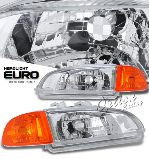 92-95 Honda Civic 2Dr/3Dr, Crystal Headlights (Black)