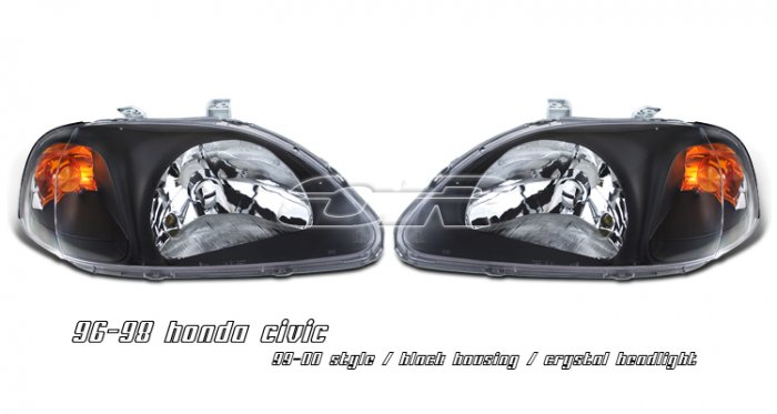 96-98 Honda Civic, Crystal Headlights (Black)