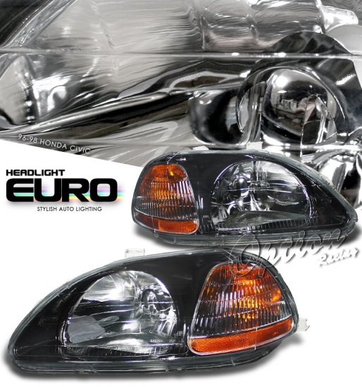 96-98 Honda Civic, Crystal Headlights (Black)