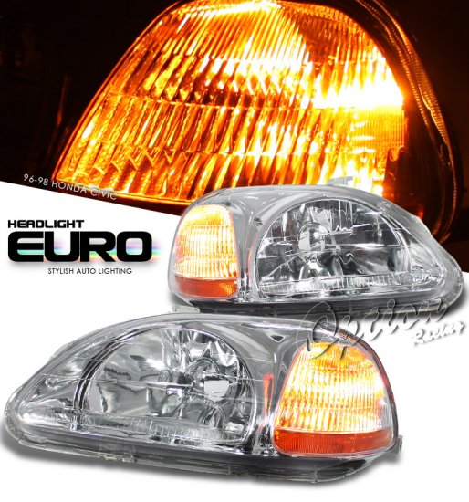 96-98 Honda Civic, Crystal Headlights (Chrome)