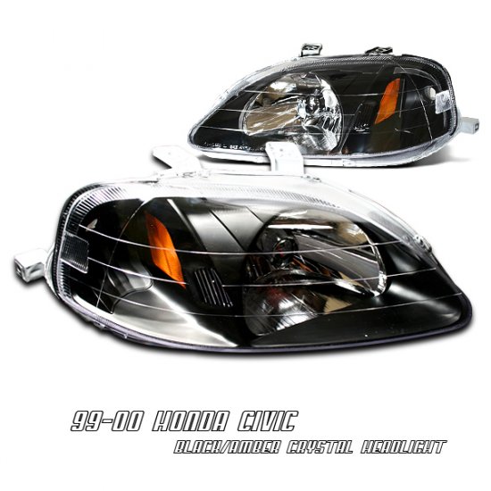 99-00 Honda Civic, Crystal Headlights (Black)
