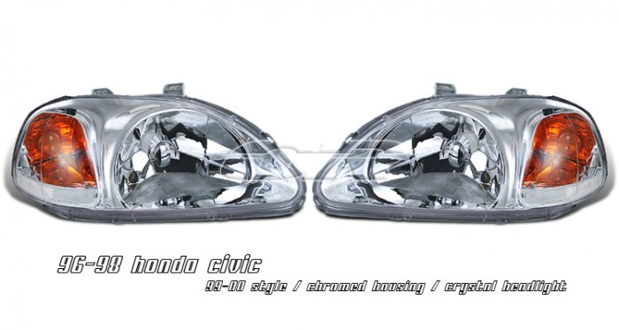 96-98 Honda Civic, Crystal Headlights (Chrome)
