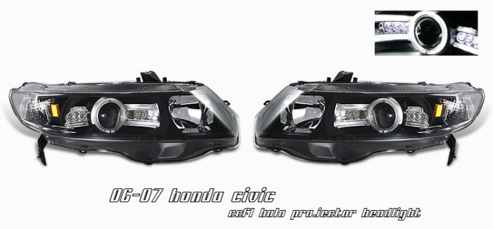 06-08 Honda Civic 2Dr, Projector Headlights, Black CCFL