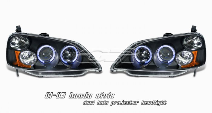 01-03 Honda Civic, Projector Headlights (Black)