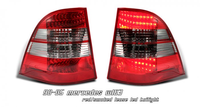 98-05 Mercedes M-Class (W163), LED Tail Lights, Red / Smoked