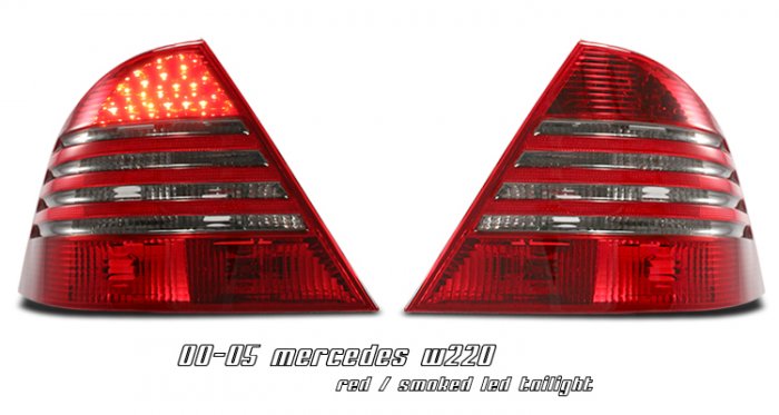 00-05 Mercedes S-Class (W220), LED Tail Lights, Red / Smoked