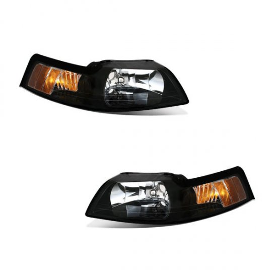 99-04 Ford Mustang, Crystal Headlights, Black