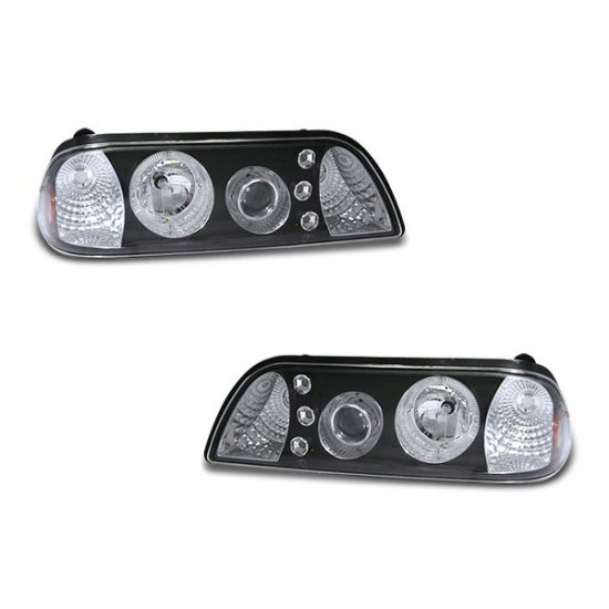 87-93 Ford Mustang, 1PC Projector Headlights, Black