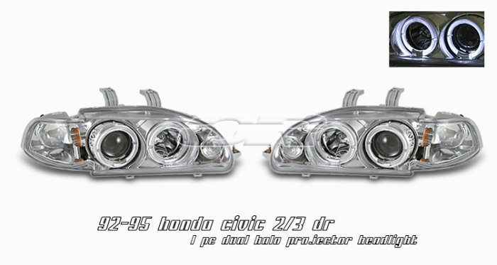 92-95 Honda Civic 2Dr/3Dr, Projector Headlights (Chrome)