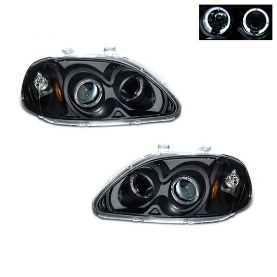 96-98 Honda Civic, Projector Headlights (Black)
