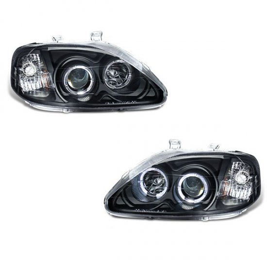99-00 Honda Civic, Projector Headlights (Black)