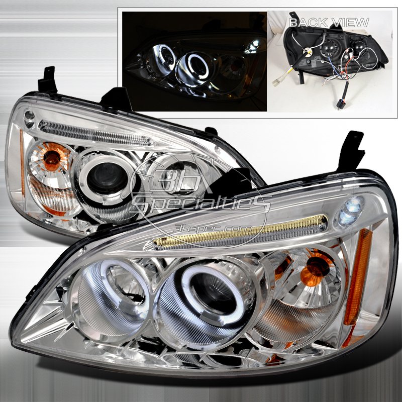 Spec-D: 01-03 Honda Civic 2Dr/4Dr, Projector Headlights (Chrome)