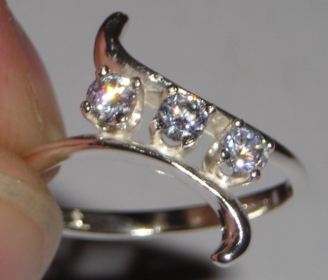 Sterling Silver Triple Stone Ring CZ