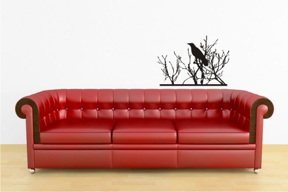 vinyl wall art decal sticker, bird in tree (20" x 29")