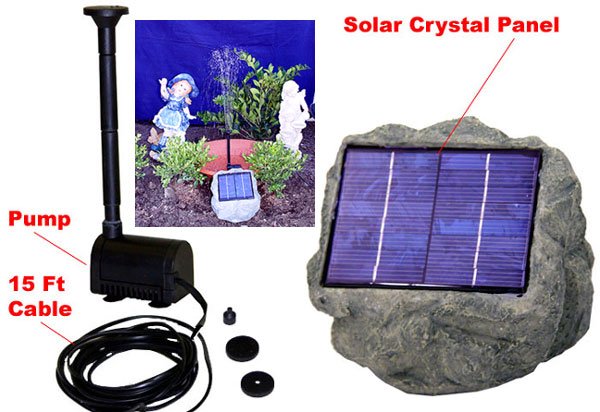 Solar Panel Rock w pump fountain