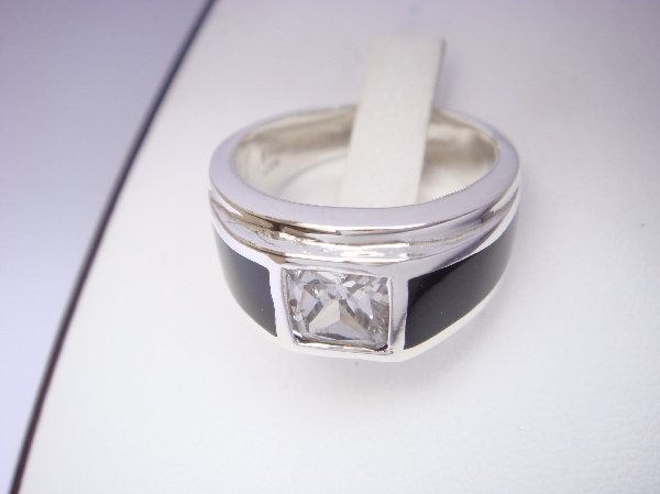 Sterling Silver Man's Ring with Square CZ Stone