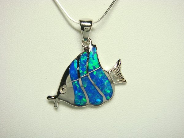 925 Sterling Silver Pendant Hawaiian Blue Opal Fish