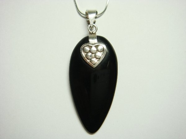 Sterling Silver Pendant Heart with Onyx Stone