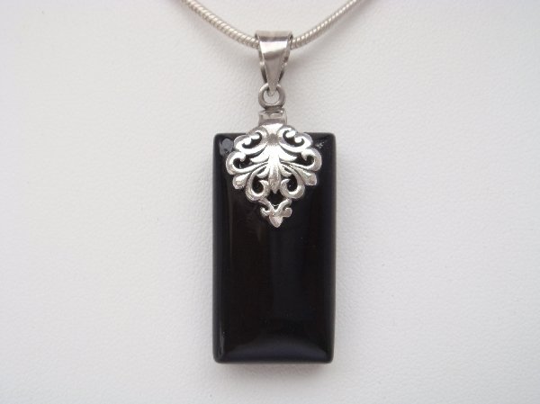 Sterling Silver Pendant with Rectangle Onyx Stone