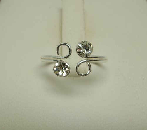 925 Sterling Silver White Crystal Adjustable Toe Ring