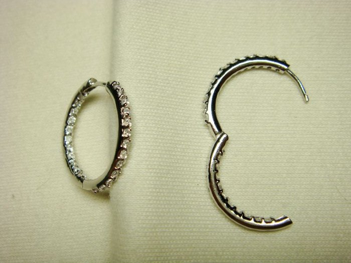 Sterling Silver Hinged Sleeper Earrings Round Clear CZ
