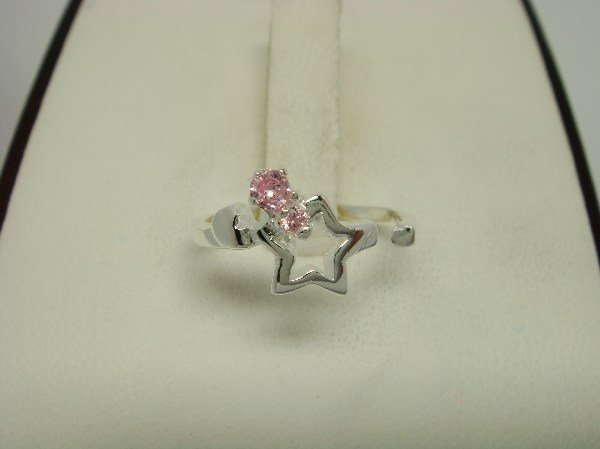925 Sterling Silver Star Toe Ring Pink CZ