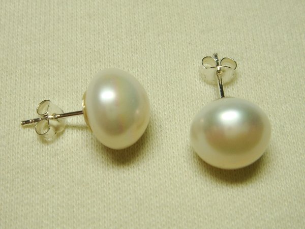 Sterling Silver Stud Earrings Set Button White Cream Pearl