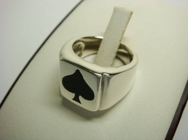 Sterling Silver Man's Black Spade Poker Card Game Ring