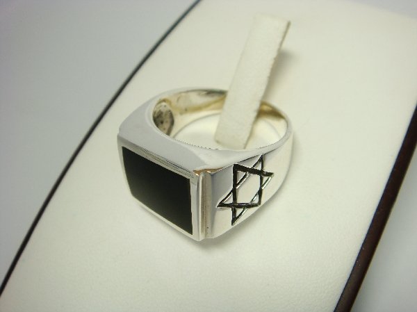 Sterling Silver Man's Rectangle Onyx Star of David Ring