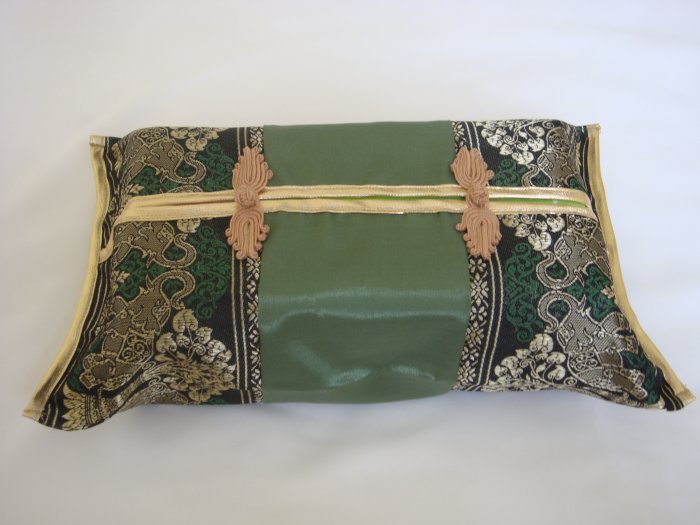 Thai Silk Green Gold Elephant Tree Embroidery Tissue Box Cover