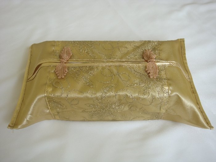 Thai Silk Gold Classy Flower Design Embroidery Tissue Box Cover