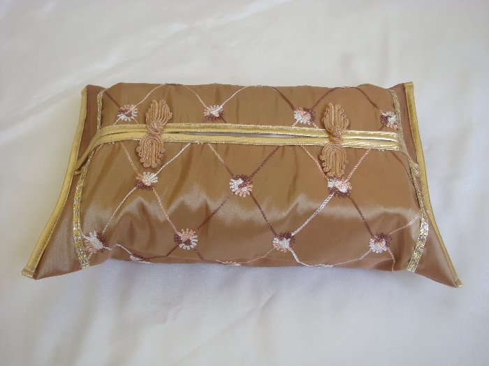 Thai Silk Brown Gold Classy Checkered Embroidery Tissue Box Cover