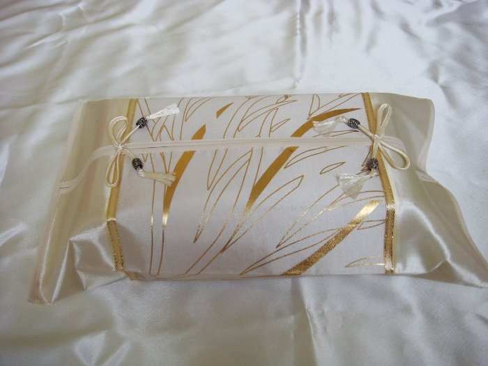 Thai Silk Cream Gold Flower Leaf Classy Tissue Box Cover