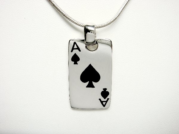 Sterling Silver Man's Ace of Spades Card Game Pendant