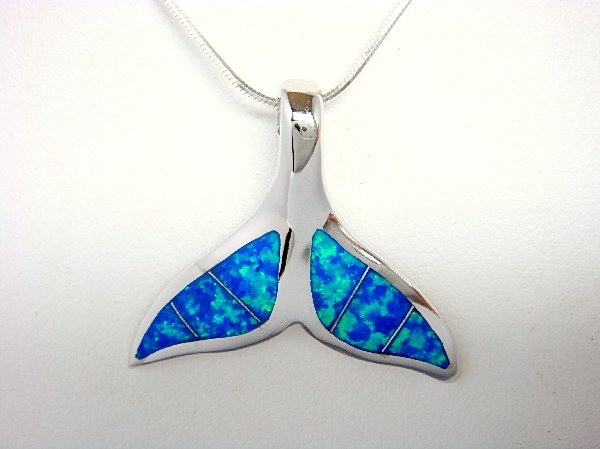 925 Sterling Silver Pendant Hawaiian Blue Opal Whale Tail
