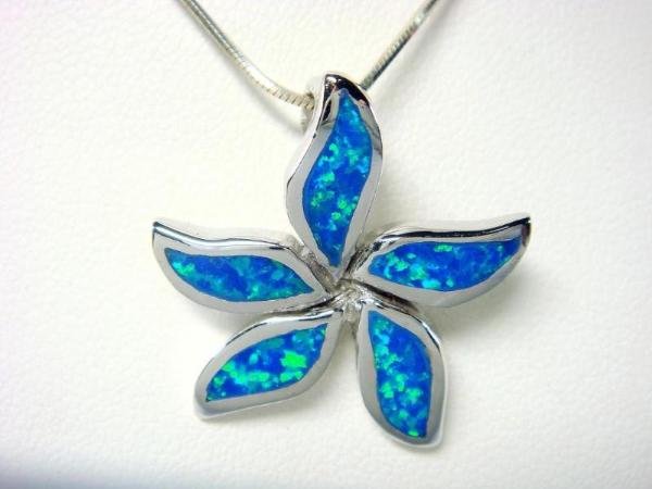 925 Sterling Silver Pendant Hawaiian Blue Opal Starfish Flower