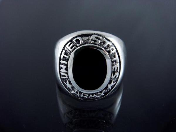 925 Sterling Silver Mens Oval Black Onyx United States Army Engraving Ring