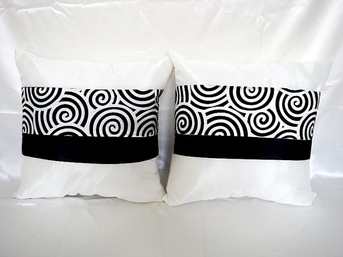 Set of 2 Thai Silk White Color Throw Cushion Pillow Cover