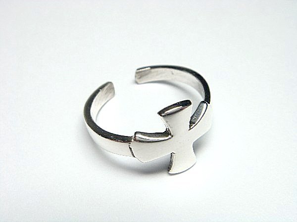 925 Sterling Silver Iron Cross Adjustable High Polish Pinky Toe Ring