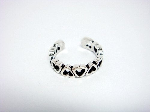 925 Sterling Silver Open Hearts Oxidize Adjustable Toe Ring